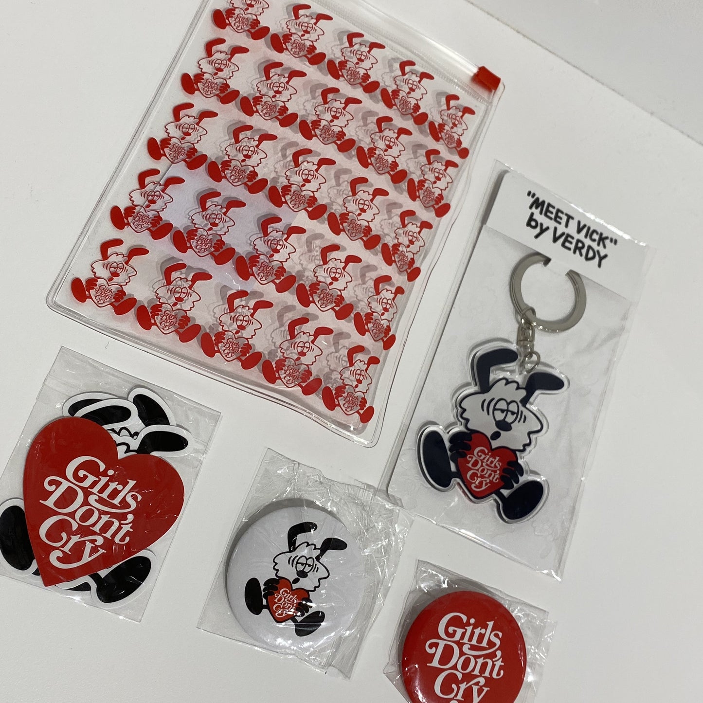 Vick “Girls Don't Cry” Stickers, Badges & Keychain Set