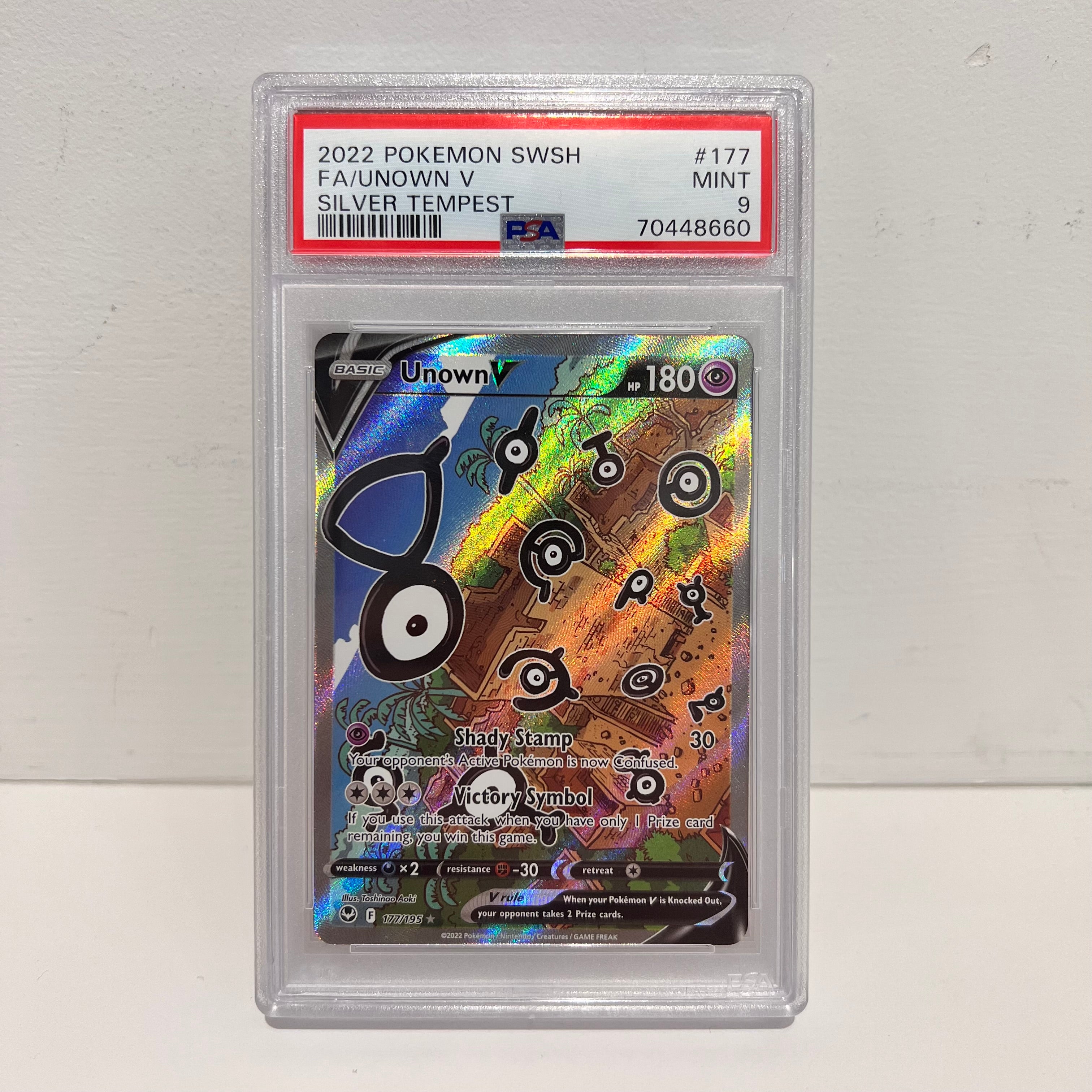 Unknown V - 177/195 - PSA 9 - Full Art - Silver Tempest - Pokemon - 86 Lazy Trading Cards Unknown V - 177/195 - PSA 9 - Full Art - Silver Tempest - Pokemon - 86 Lazy Trading Cards