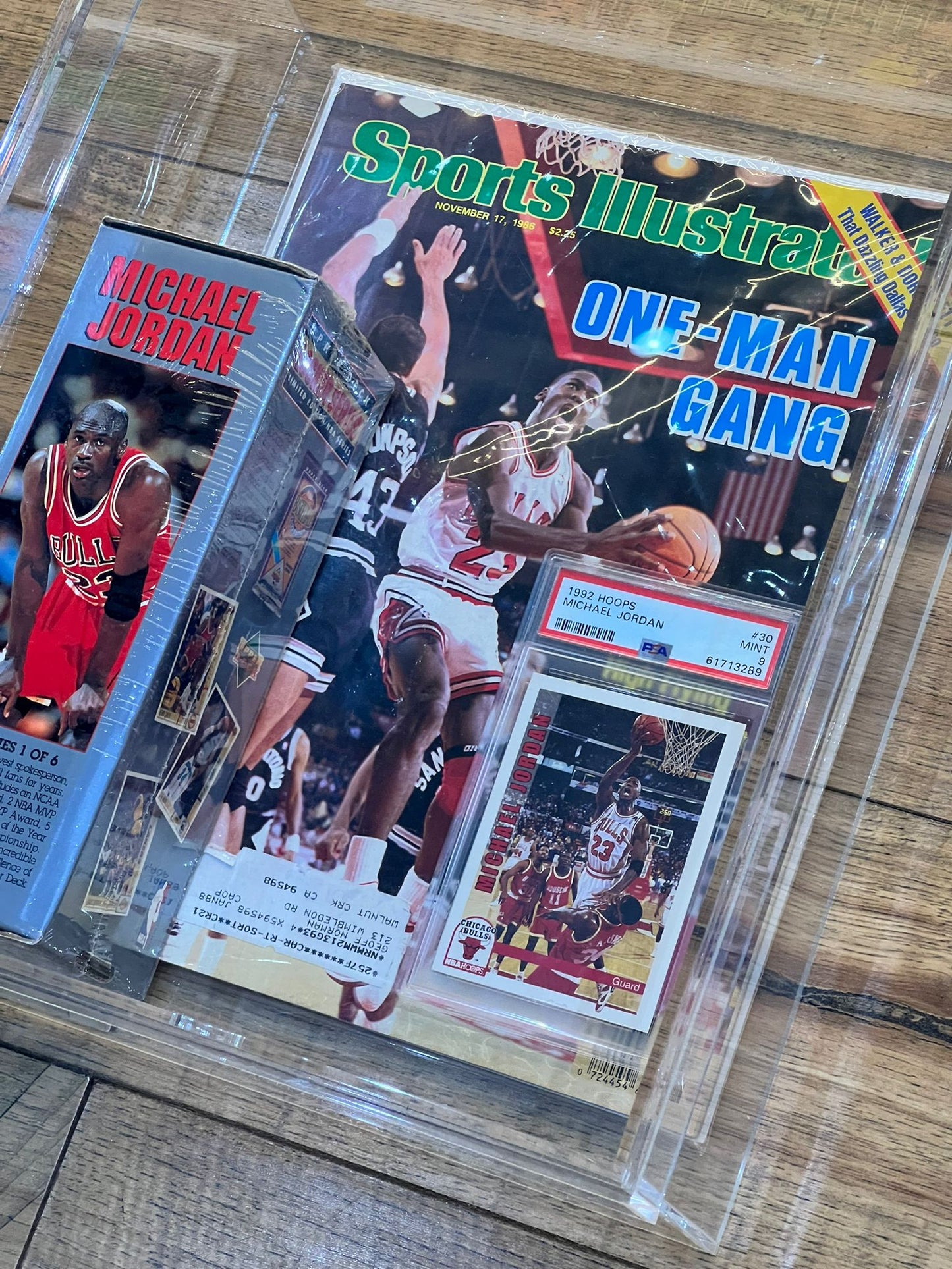 Michael Jordan 90s magazine + slab + sealed card pack bundle