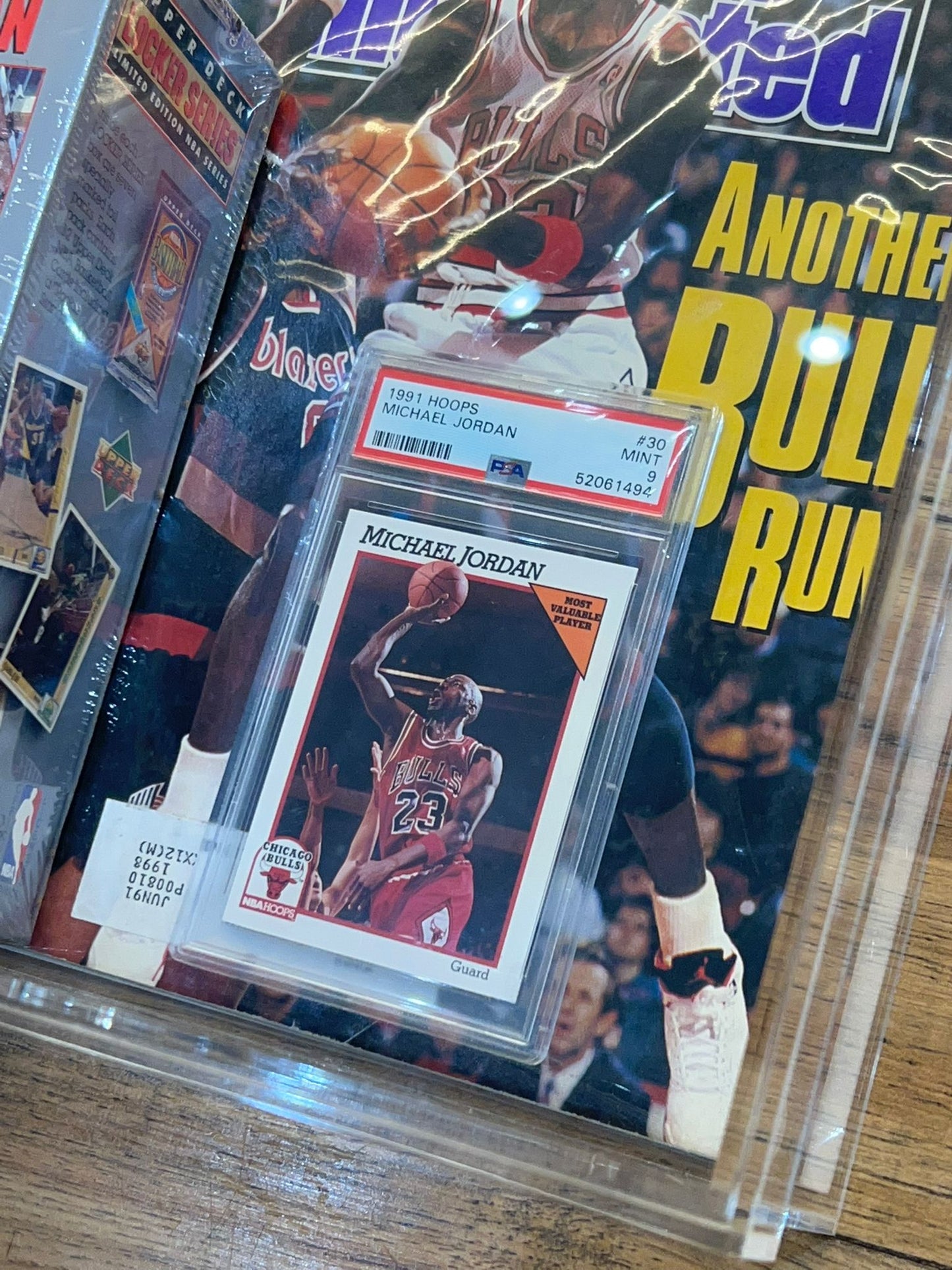 Michael Jordan 90s magazine + slab + sealed card pack bundle