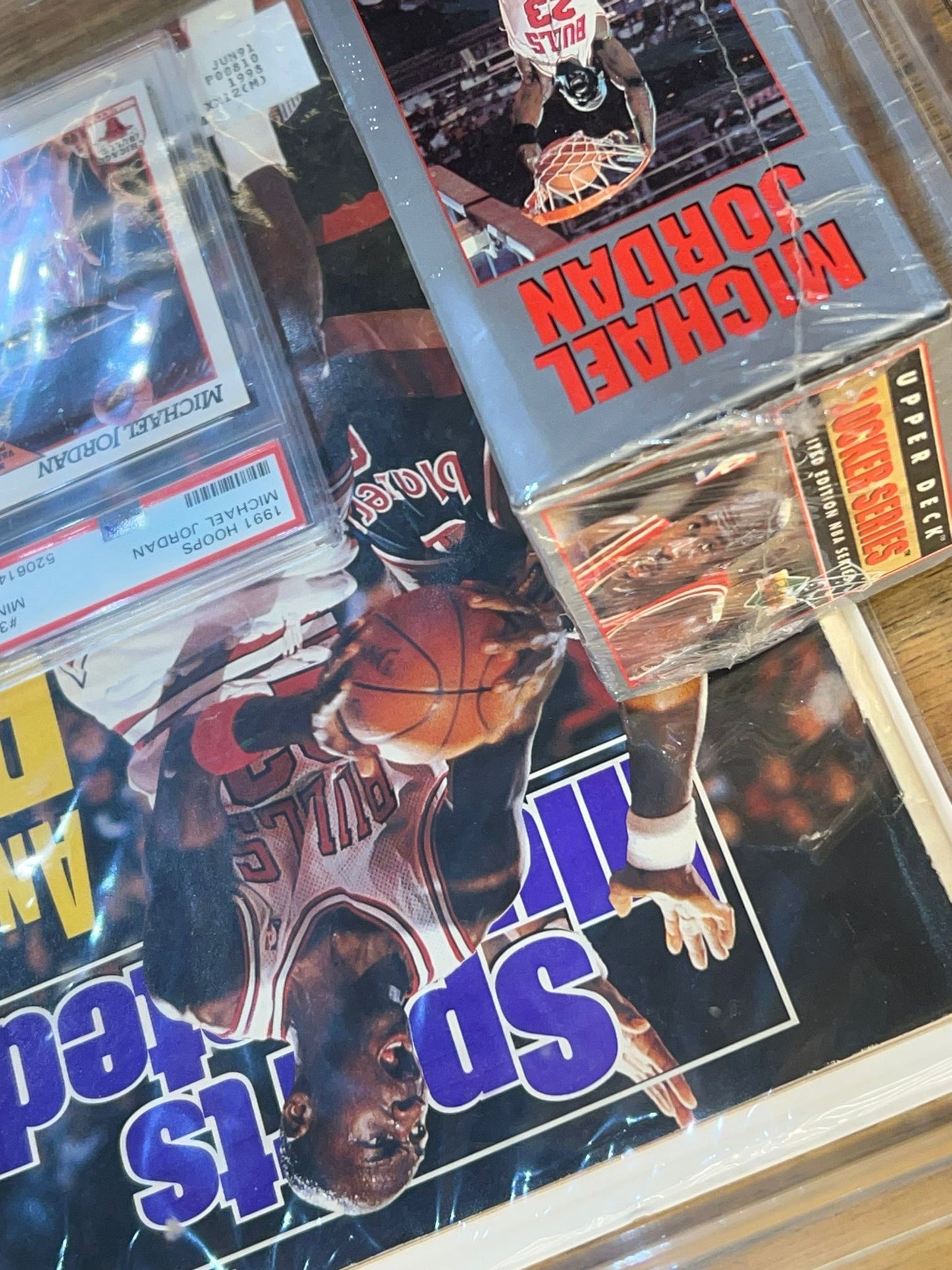 Michael Jordan 90s magazine + slab + sealed card pack bundle