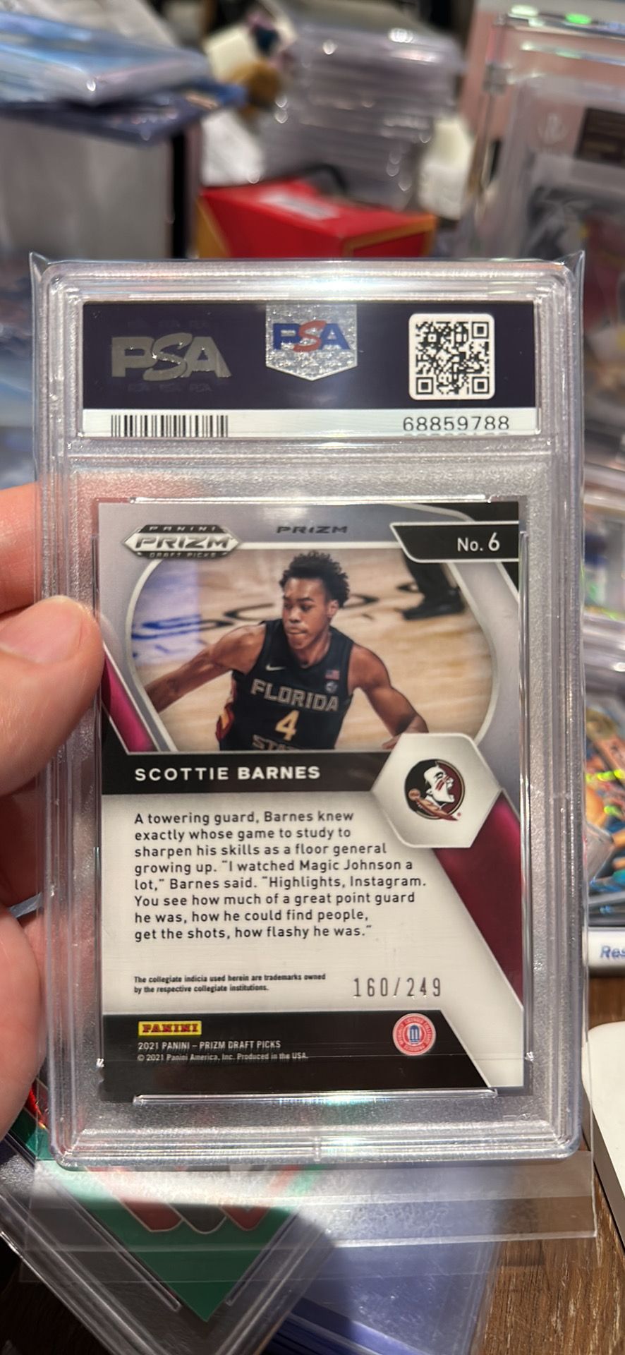 SCOTTIE BARNES RC 2021-22 PANINI PRIZM DRAFT PICKS BLUE WAVE PRIZM # /249 PSA 10