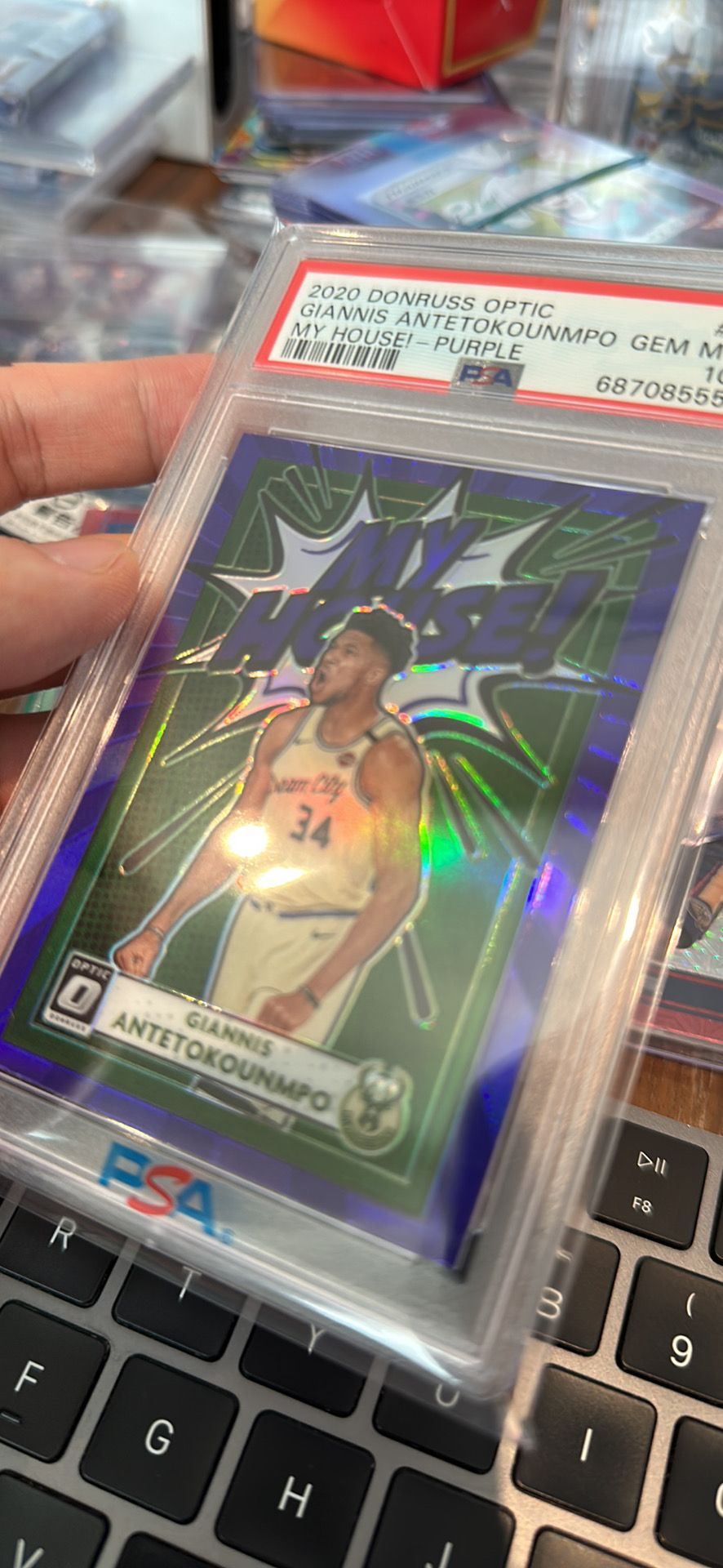 2020 Panini Donruss Optic My House! 2 Giannis Antetokounmpo purple Prizm PSA 10 GRADED