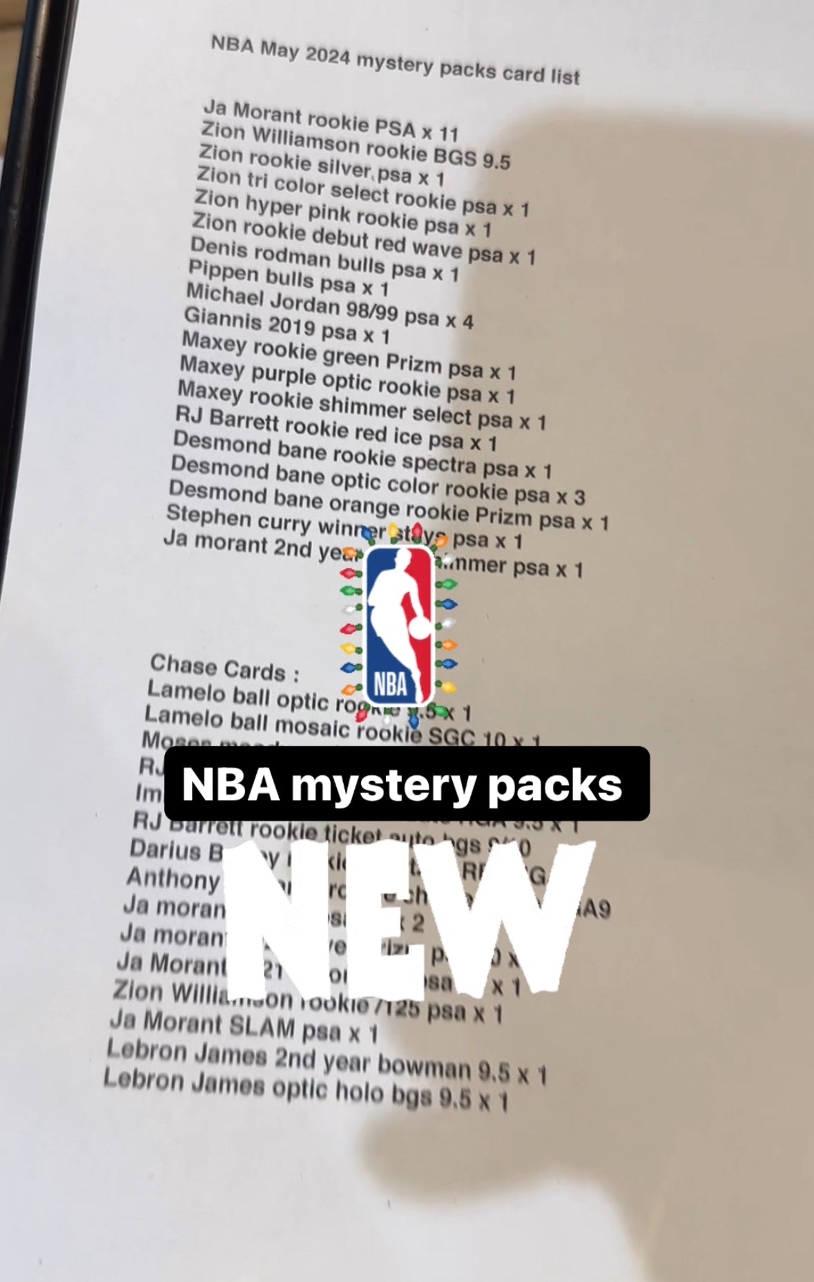 NBA Mystery Pack List