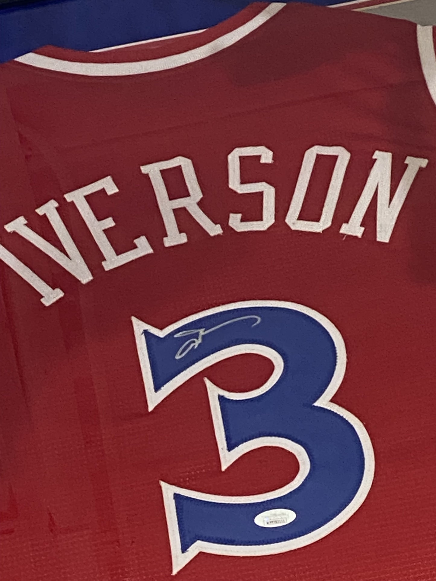 FRAMED Autographed/Signed ALLEN IVERSON 33x42 Philadelphia Sixers Red Jersey