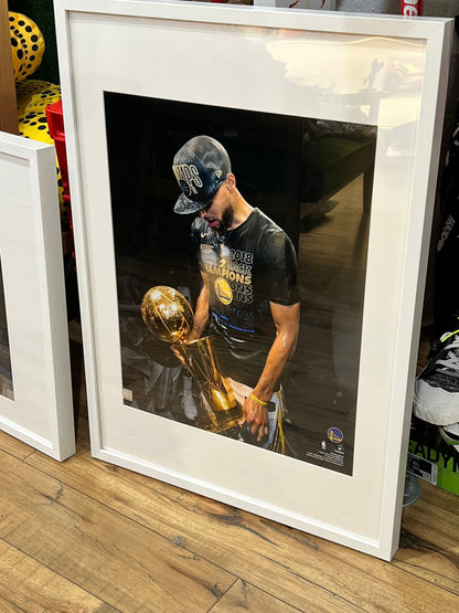 Stephen curry 2017-2018 back to back championship photograph (framed) 20 x 24