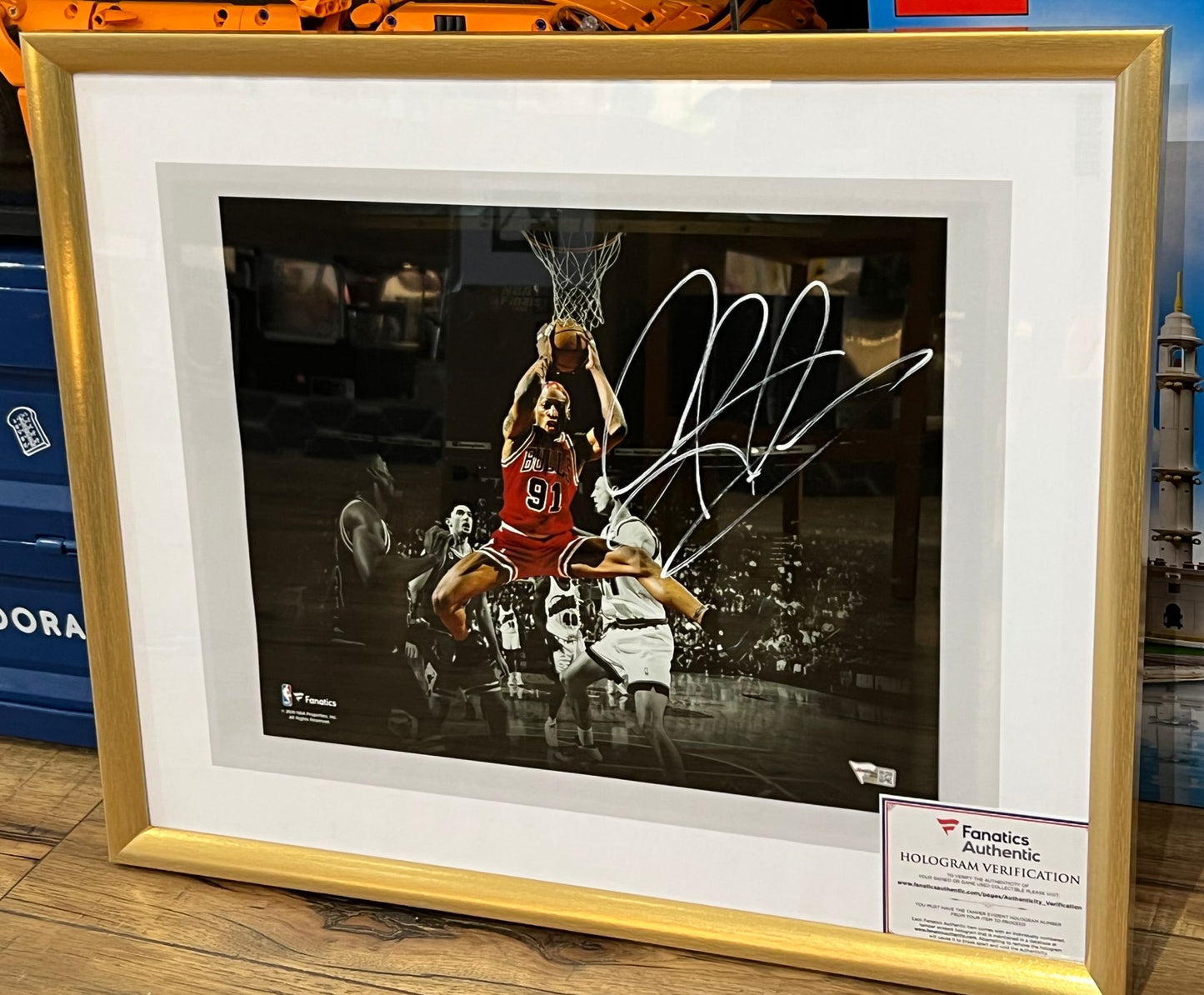 Denis Rodman signed 1996 NBA finals photograph (framed) 16 x 20 inches