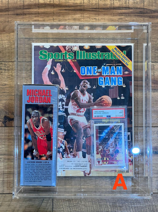 Michael Jordan 90s magazine + slab + sealed card pack bundle