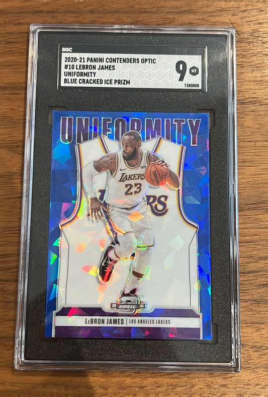 2020-21f Panini Contenders Optic #10 Lebron James Uniformity Blue Cracked Ice Prizm Single