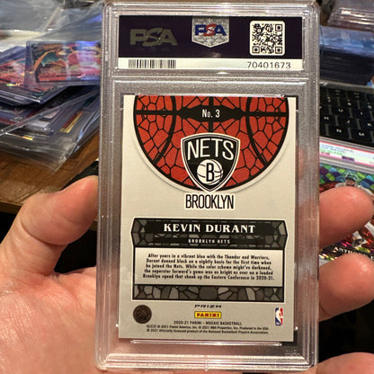 2020 Panini Mosaic Kevin Durant #3 STAINED GLASS "Case Hit" PSA Mint 9