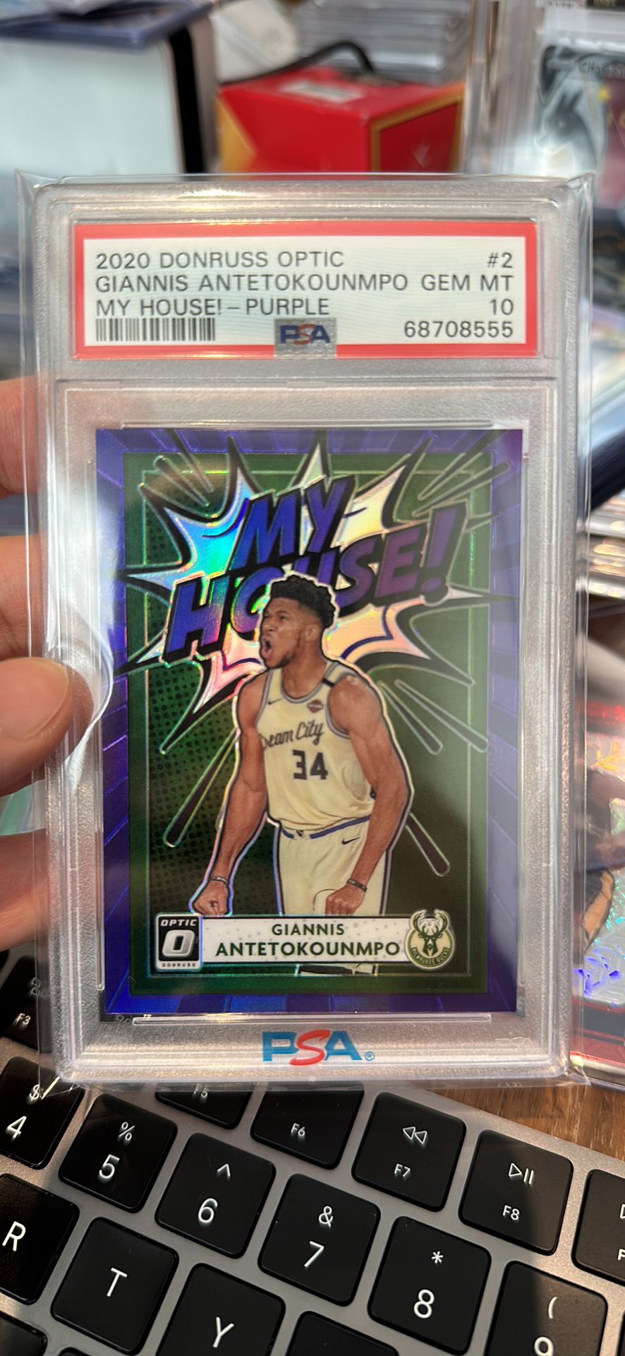 2020 Panini Donruss Optic My House! 2 Giannis Antetokounmpo purple Prizm PSA 10 GRADED