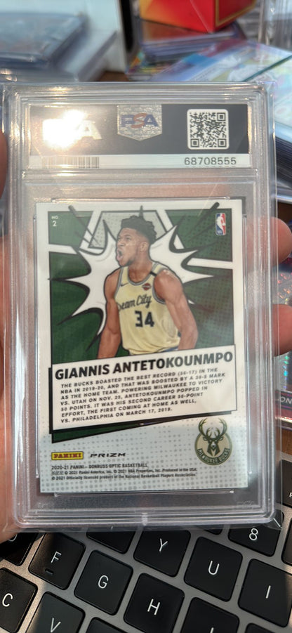 2020 Panini Donruss Optic My House! 2 Giannis Antetokounmpo purple Prizm PSA 10 GRADED